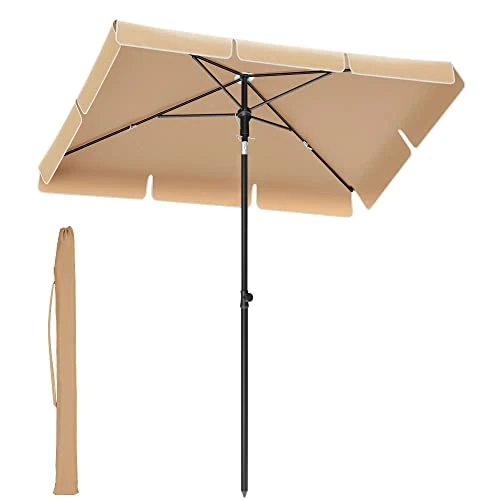 SONGMICS Ombrellone da Balcone 180 x 125 cm, UPF 50+, Inclinazione Bidirezionale a 30°, Altezza Regolabile, con Borsa da Trasporto, Giardino Terrazzo, senza Base, Tortora GPU180K01