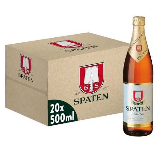Spaten Helles, Pack 20 Botellas x 50 cl, Cerveza Alemana Lager Dorada, Espuma Consistente y Sabor Ligero , 5.4% Volumen Alcohol