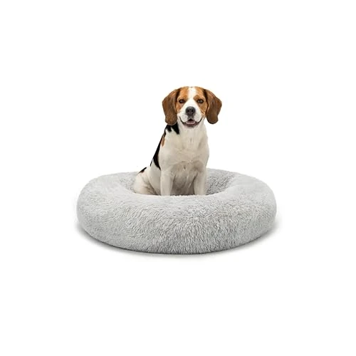 lionto Lit Donut pour Chiens et Chats, lit Rond Moelleux pour Petits et Grands Animaux domestiques, Ø80 cm, lit pour Chats en Peluche Doux, Coussin pour Chien avec Rembourrage Extra épais, Gris Clair