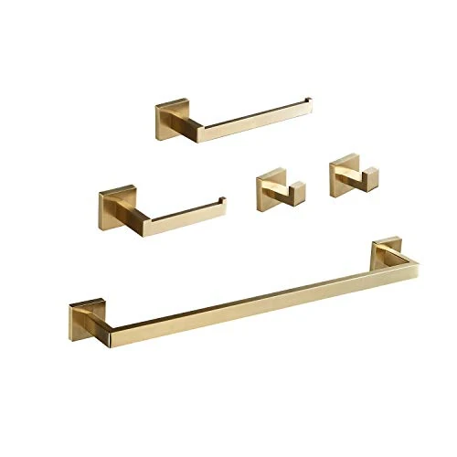 Offerta a tempo: Beelee 5 pezzi Set hardware da bagno Accessorio da bagno moderno spazzolato dorato, fissato al muro Acciaio inossidabile 304 Portasciugamani Porta carta igienica Ganci per accappatoio - 0.00% da 72.00 € a 72.00 €