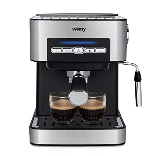 Tijdelijke aanbieding: Wëasy Espressomachine KFX32, Roestvrijstalen, Automatische en Manuele Stand, Dubbele Uitgang, 4 Standen, 1.6L Tank, Kopjeswarmer, Stoompijpje voor Melkdranken van 79.90 € naar 79.90 € (0.00% korting)