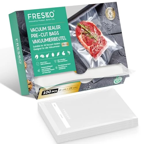 Fresko Vacuum Sealing Bags 100 Quart 15x25cm, Reusable, BPA Free, High Performance Commercial Quality, Universal Pre-Cut