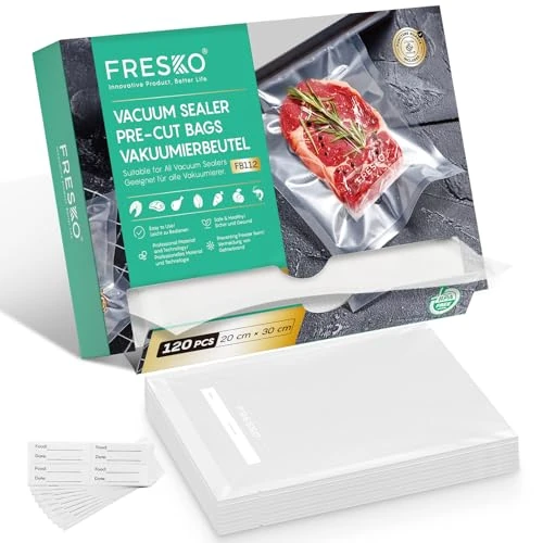 FRESKO Food Vacuum Bags, 20 x 30 cm, 120 Bags, Commercial Embossed Vacuum Bags BPA Free, Storing, Freezing and Baking, BPA-Free, Suitable for All Vacuum Sealer