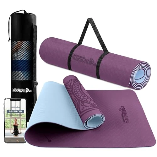 Zeitlich begrenztes Angebot: LA MENTE ES MARAVILLOSA - Gymnastikmatte, Rutschfest Yogamatte inkl. Tragegurt + Tasche + Übungs-E-Book, Gepolstert, Hautfreundliches TPE für Fitness/Pilates/Workout 183x61cm (Mandala, Lila/Hellblau) von 14.90 € auf 14.90 € (0