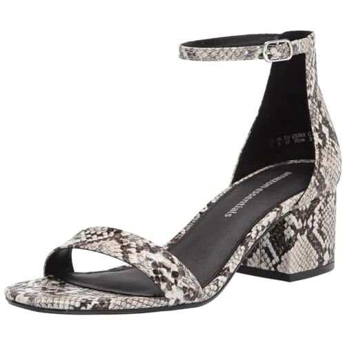 Offerta a tempo: Amazon Essentials Sandali con Tacco e Due Cinturini Donna, Nero Bianco Ecopelle Di Serpente, 38 EU Larga - 28% da 22.31 € a 16.13 €