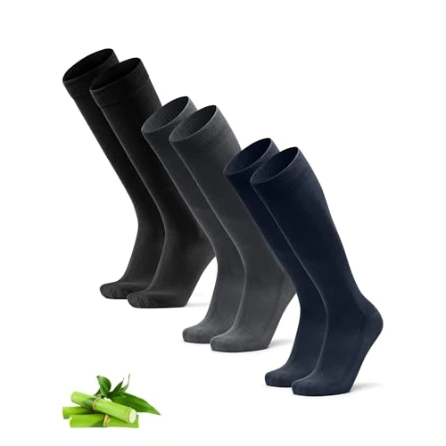 Zeitlich begrenztes Angebot: DANISH ENDURANCE Bambus Kniestrümpfe, Bambus Socken, Mit Komfortbund, Unisex, für Herren & Damen, 3 oder 6 Paar, Mehrfarbig (1x Grau, 1x Marineblau, 1x Schwarz), 43-47 von 29.95 € auf 29.95 € (0.00% Rabatt)