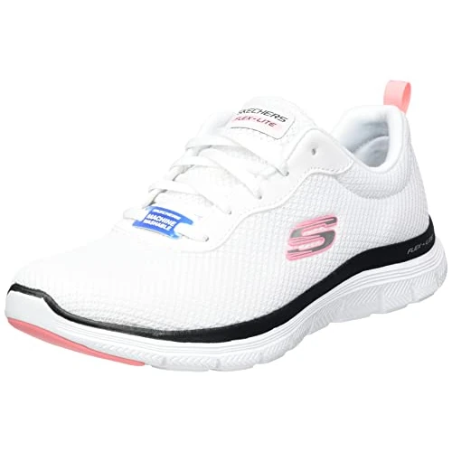 Skechers Femme Flex Appeal 4.0 Brilliant View Basket, White Mesh Black Pink Trim, 38.5 EU