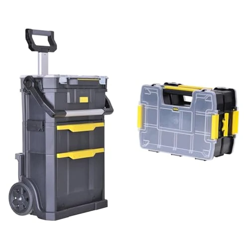 STANLEY STST1-79231 - Taller móvil para herramientas 2 en 1, 56 x 38,2 x 76,4 cm + STST1-71197 - Organizador doble