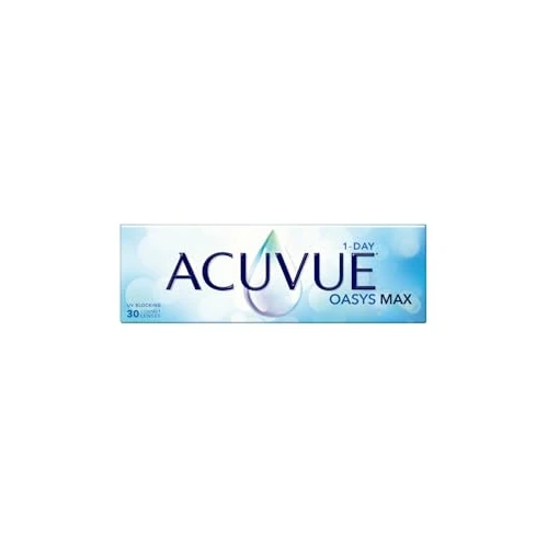 ACUVUE OASYS MAX 1-Day, lenti a contatto giornaliere; Comfort tutto il giorno e visione nitida, filtrano la maggior parte della luce blu-viola;+3.75 diottrie; BC 9.0; DIA 14.30; 30 lenti