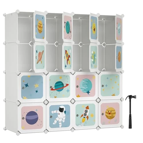 Offerta a tempo: SONGMICS Armadio Modulare per Bambini, Guardaroba in Plastica, Organizzatore a 16 Scomparti, 4 Barre di Sospensione, 123 x 41 x 123 cm, Bianco LPC905W01 - 13% da 48.99 € a 42.49 €