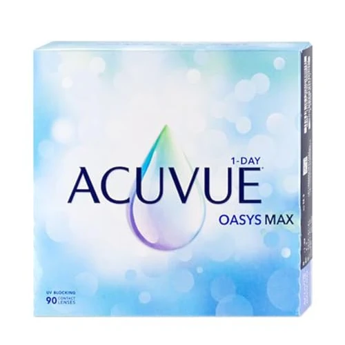ACUVUE OASYS MAX 1-Day Tageskontaktlinsen – Helfen dabei, das Gefühl von müden & trockenen Augen zu reduzieren – 90 Tageskontaktlinsen mit +7.50 dpt und BC 8.5 – UV Schutz & angenehmes Tragegefühl