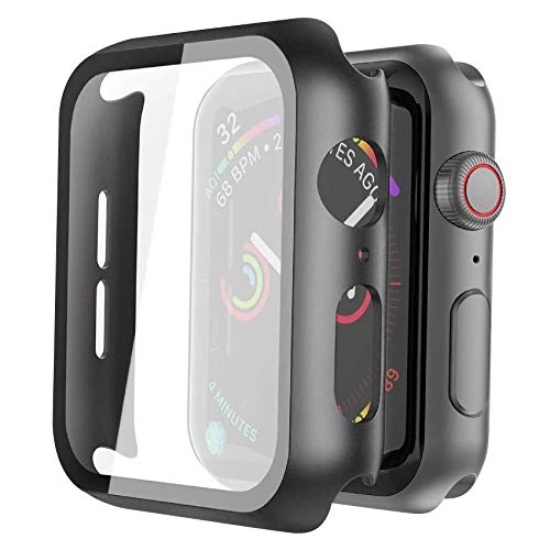 Misxi [2 sztuki] czarne etui Apple Watch Series 6/SE/seria 5/Series 4 z hartowanego szkła 44 mm, twarde etui iWatch pełna ochrona Ultra cienka folia ochronna HD przezroczysta do Apple Watch