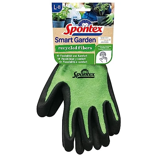 Spontex Smart Garden Tuinhandschoenen, compatibel met touchscreen, van gerecyclede PET-flessen, met nitrilcoating, maat L, 1 paar