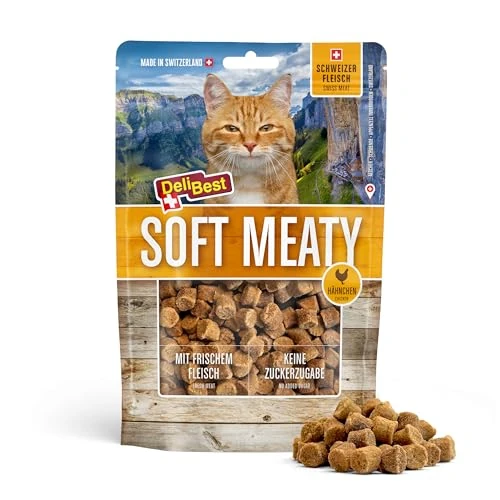 DeliBest Soft Meatys I Gatti Deliziosi in carne di pollo svizzera, senza cereali, trattamento semi-umido, facile da digerire, snack per gatti senza additivi artificiali, adatto per persone allergiche,