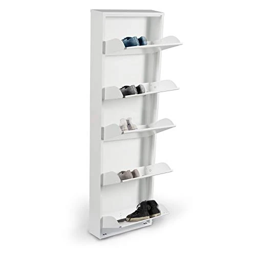 Offerta a tempo: Dmora - Scarpiera Isidro, Mobile portascarpe in metallo, Armadio da ingresso multiuso, Mobiletto per calzature, 50x15h172 cm, Bianco - 12% da 144.99 € a 126.99 €