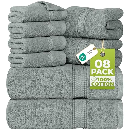 Utopia Towels - 8 teilig Handtücher Set aus Baumwolle mit Aufhänger - 2 Badetuch, 2 Handtücher und 4 Washclappen - (Kühl Grau)