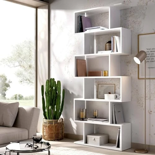 Offerta a tempo: Dmora - Libreria Misma, Scaffale da ufficio multiuso, Mobile biblioteca portalibri a 5 ripiani, 80x25h190 cm, Bianco - 7% da 149.99 € a 138.99 €