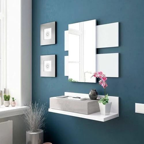 Offerta a tempo: Dmora - Mobile da ingresso Erie, Entratina sospesa con specchio, Mobile con cassetto per entrata, 75x29h90 cm, Bianco e Cemento - 0.0% da 93.99 € a 93.99 €
