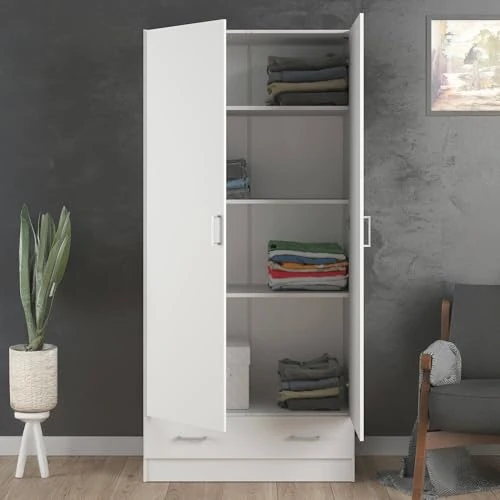 Offerta a tempo: Dmora - Guardaroba 2 ante Audette, Mobile camera da letto, Cabina armadio portabiti, Armadio appendiabiti, 79x36 h170 cm, Bianco - 12% da 144.99 € a 126.99 €