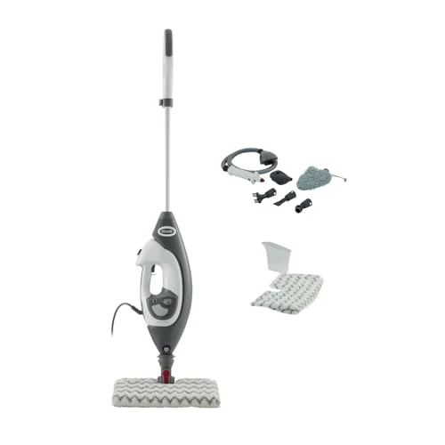 Shark Klik n' Flip Steam Cleaner, Floor and Hand Cleaner, Steam Cleaner for Hard Floors, Tiles, Surfaces, Taps and Glass, 5 Accessories, 2 Settings, Grey/White S6005EU