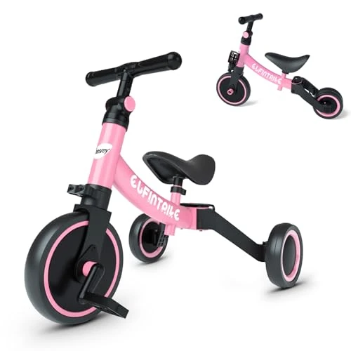 Offre limitée : besrey 5 en 1 Tricycle Enfant,bébé évolutif 1-4 Ans,Vélo Draisienne, sans Pédale, Rose de 69.99 € à 56.99 € (19% de remise)