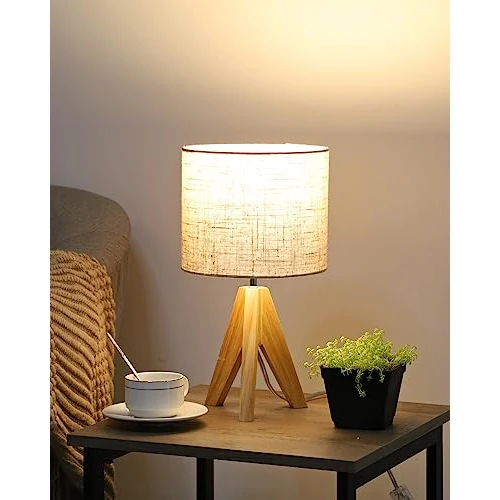 Offerta a tempo: EDISHINE Lampada da Comodino in Legno, Paralume in Lino, Moderna - 0.00% da 27.99 € a 27.99 €