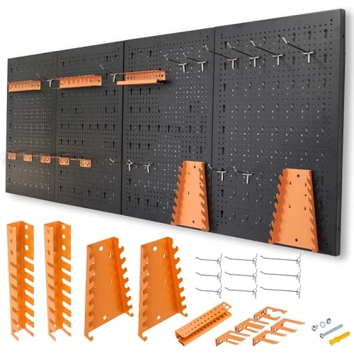 Zeitlich begrenztes Angebot: METALLMOBELL - Werkzeugwand Metall Lochwand, 160x60x2 cm, 4 Lochplatten 40x60x2 cm, Haken und Halterungen, Werkstatteinrichtung Set, Lochwand Werkstatt, Werkstatt Organizer, Schraubenregal - HPTH01N von 79.95 € auf 79.95 € (0.