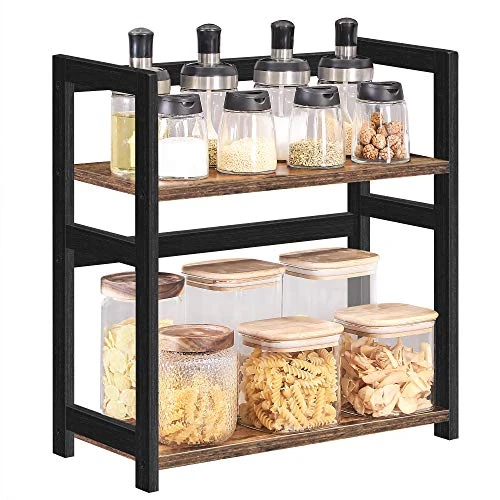 Limited-time offer: SONGMICS Spice Rack OFS046B01, 2 Tier Storage Rack, Desktop Organiser, Bamboo Frame, for Kitchens, Dining Rooms, Offices, Rustic Brown and Black from 24.99 GBP to 15.49 GBP (save 38%)