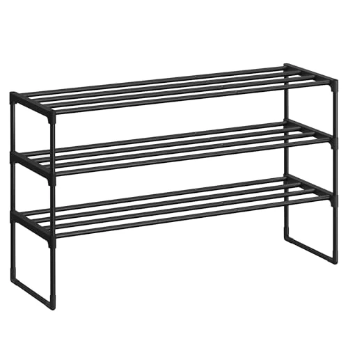 SONGMICS 3-plank schoenenrek, metalen schoenopbergorganisator, eenvoudig te monteren, 12 tot 15 paar schoenen, stapelbare schoenenplank voor kast, ingang, zwart LSA303B02