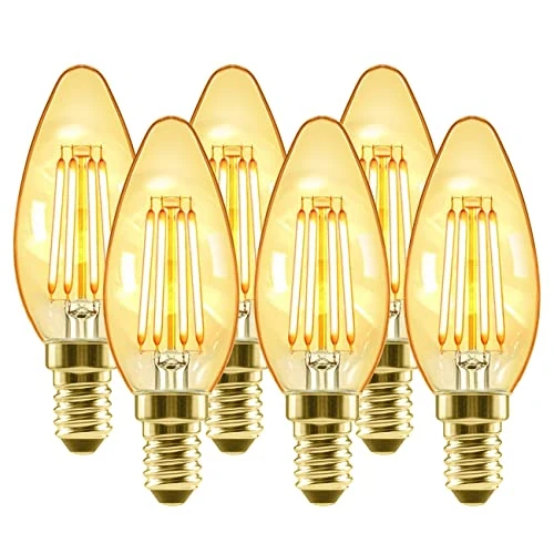 LVWIT E14 Vintage LED Filament Candle Bulbs, 4W C35 Candle Glass Antique,Soft Warm White 2500K Retro Candle Light Bulb,40W Equivalent,410Lm,Non-Dimmable（Pack of 6）