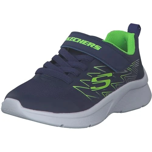 Skechers Microspec Texlor, Sneaker Bambini e ragazzi, Finiture In Argento Lime In Tessuto Blu Navy, 28 EU