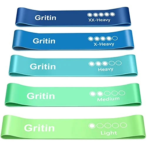 Limited offer: Gritin Elastic Fitness Band, [Pack of 5] Latex Elastic Resistance Band Exercise Equipment for Bodybuilding Pilates Yoga – 5 Levels of Strength – with Storage Bag from 10.59 USD to 10.59 USD (save 0%)