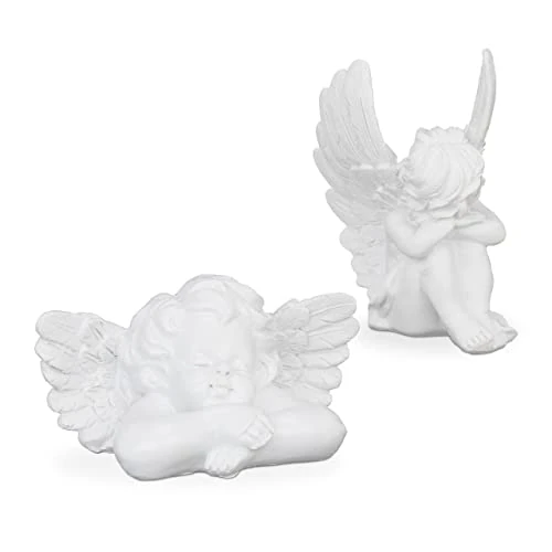 Limited offer: Relaxdays Grave Angel Set of 2 Graceful, Weatherproof, Frost-Proof, Grave Ornament, Guardian Angel, Artificial Stone, White from 29.99 EUR to 19.78 EUR (save 34%)