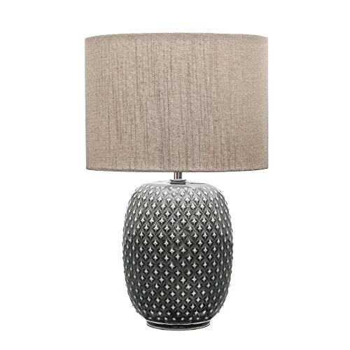 Pauleen 48153 Pretty Classy lampe à poser céramique luminaire à poser avec abat-jour en tissu beige clair max 60W E27 Gris foncé/Beige 230V Céramique