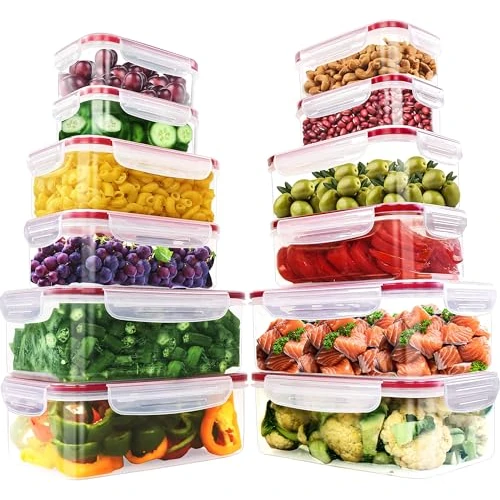 Offre limitée : KICHLY 24 pièces de boîtes alimentaires hermétiques en plastique sans BPA avec couvercles,boîtes lunch,ensemble empilable pour la préparation des repas et les voyages,Rouge (12 boîtes,2 couvercles) de 24.99 € à 23.74 € (5% de remise)