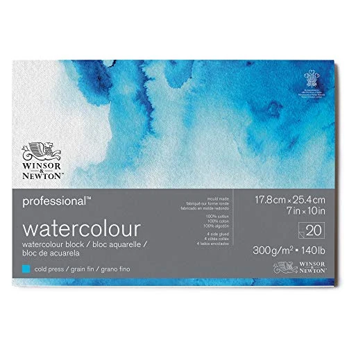 Offerta a tempo: Winsor & Newton Carta per acquarello Professional, Grana Fine, 300gr, Cotone 100%, Bianco Naturale, Priva di Acidi, 17,8X25,4CM, Blocco incollato 4 Lati, 20 fogli - 38% da 36.90 € a 22.70 €