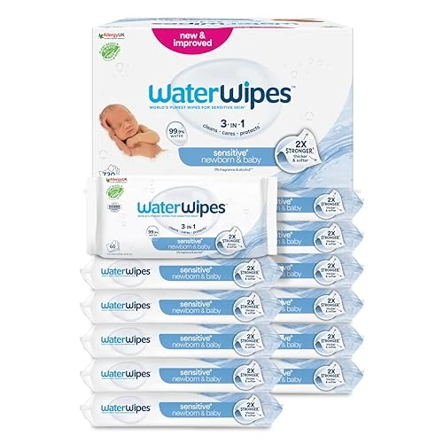 Limitiertes Angebot: WaterWipes Sensitive+ Newborn & Baby Wipes, Feuchttücher für Neugeborene und Babys, 1080 Stück (18 Packungen), 3-in-1-Reinigung, Pflege, Schutz, 99,9% Wasser, parfümfrei von 49.99 EUR auf 37.99 EUR (Spare 24%)
