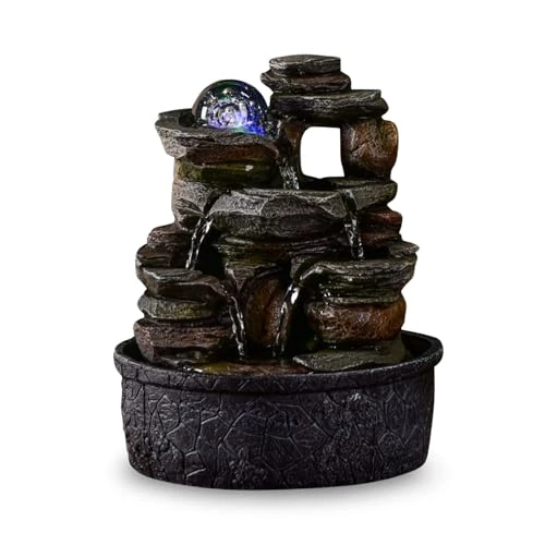 Tijdelijke aanbieding: Waterval Indoor Fontein Natuur Steeneffect Rock Kleurrijk Licht, Cadeau-Idee, Woondecoratie in Beweging - Ontspannende Zen Tafelfontein, Feng Shui Happy, 26,3 x 22,8 x 22,9 cm - Satya Zen'Light van 37.52 € naar 37.52 € (0.00% kortin