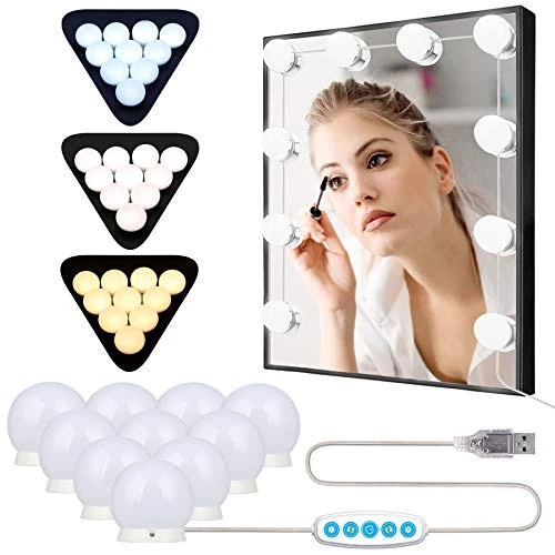 Begrenztes Angebot: LED Spiegelleuchte,Hollywood Stil LED Schminklicht mit Schalter und 10 Dimmbaren LED Glühbirnen,3200K-6500K Warmweiss LED Schminkspiegel Licht,3 Farbmodi und 5 Helligkeiten von 14.08 EUR auf 14.08 EUR (Rabatt 0%)