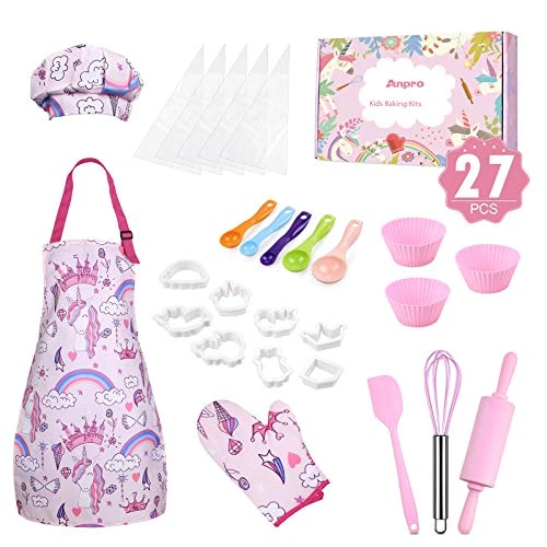 Anpro Lot de 27 ustensiles de cuisine pour enfants, licorne, idéal cadeau d'anniversaire et de Noël, 3 à 7 ans...