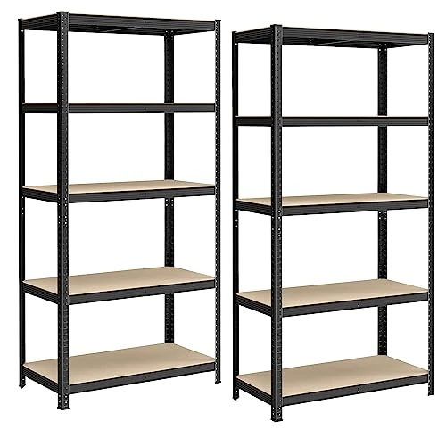 Offerta a tempo: SONGMICS Set di 2 Scaffali in Metallo, Scaffalature a 5 Ripiani Regolabili, Senza Viti, Scaffale Salvaspazio per Garage, Magazzino, Portante 600 kg, 50 x 100 x 200 cm, Nero GLR050B02 - 15% da 99.99 € a 84.99 €