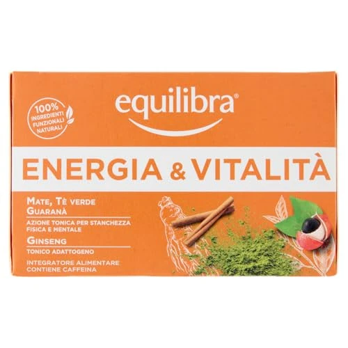 Offerta a tempo: Equilibra Integratori Alimentari Tisane, Tisana Energia e Vitalità, 100% Ingredienti Funzionali Contro Stanchezza Fisica e Mentale, con Mate, Tè Verde e Guaranà, Materiali 100% Riciclabili, 15 Filtri - 33% da 2.99 € a 2.00 €