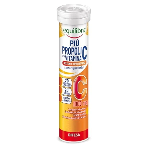 Offerta a tempo: equilibra Integratori Alimentari, Più Propoli con Vitamina C, Integratore per la Normale Funzione del Sistema Immunitario, Propoli e Vitamina C, Gusto Arancia, 20 Compresse Effervescenti - 36% da 5.29 € a 3.39 €