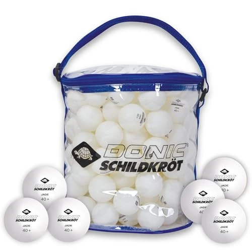 Donic-Schildkröt Jadeit Piłka do tenisa stołowego Poly 40+, 144 sztuki w torbie do przenoszenia, biała, 608501