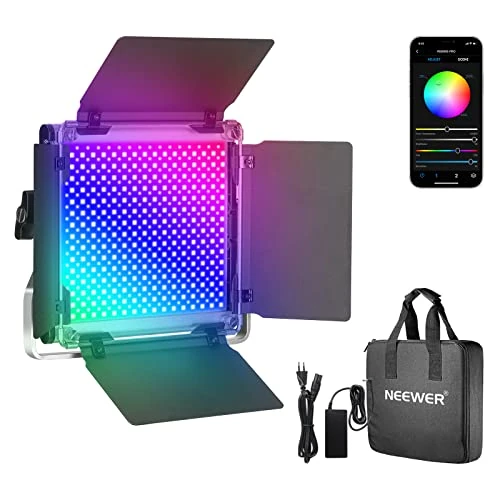 Offerta a tempo: Neewer Luce LED RGB 660PRO Controllo via APP Illuminazione a 50W 360° Colore Pieno CRI98+ con Barndoor & Staffa-U per Giochi Streaming YouTube Webex Trasmissioni Conferenza Online Fotografia - 41% da 176.87 € a 103.94 €