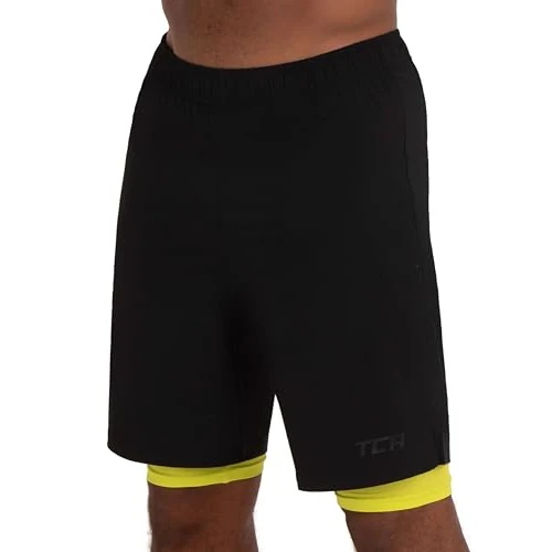 Limited-time offer: TCA Ultra 2 in 1 Compression Shorts Men Running Gym Shorts for Men with Back Zipped Pocket - Black/Lime Punch, XL from 14.99 £ to 14.99 £ (save 0.00%)