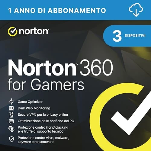 Offerta a tempo: Norton 360 for Gamers 2026| Antivirus per 3 Dispositivi | Licenza di 1 anno | PC o Mac | Codice di attivazione via email - 50% da 50.00 € a 24.99 €