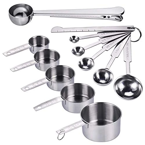 Offre limitée : JIZZU 12PCS Cuillères et Tasses à mesurer en Acier Inoxydable, 5 Cuillères à Mesurer, 5 Tasses à Mesurer, Scoop avec Clip, Règle de Mesure, Doseurs Cuisine pour Sec et Liquide ingrédients de 19.99 € à 19.99 € (0.00% de remise)
