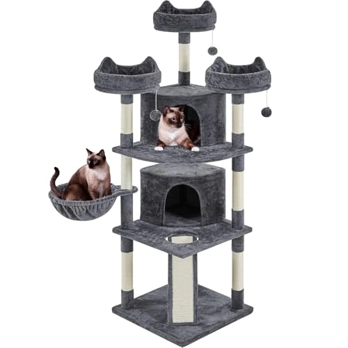 Offre limitée : Yaheetech Arbre à Chat pour Chats Adultes avec sisal Naturel, Tour Jouet, Gris foncé, 55 x 55 x 174 cm de 64.37 € à 41.82 € (35.03% de remise)