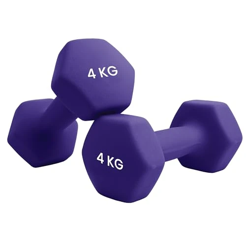 unycos - Set di 2 Manubri Antiscivolo in Neoprene, Coppia di Pesi Esagonale da 4 kg per Uomini/Donne, Nucleo in Ghisa, Allenamento della Forza, Fitness, Palestra in Casa (Viola)